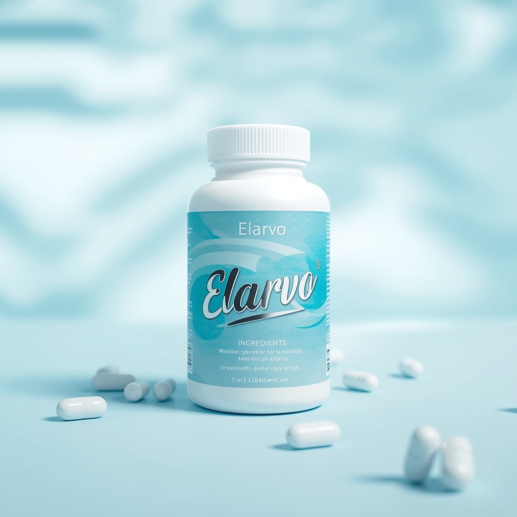 Elarvo supplement bottle product visualization with gradient label